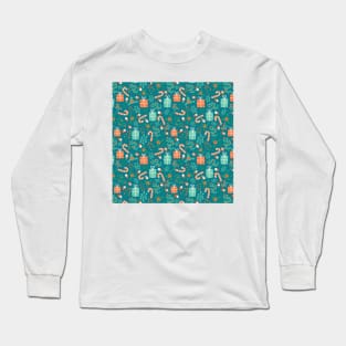 Vintage  Christmas Holidays Green Blue Red Long Sleeve T-Shirt